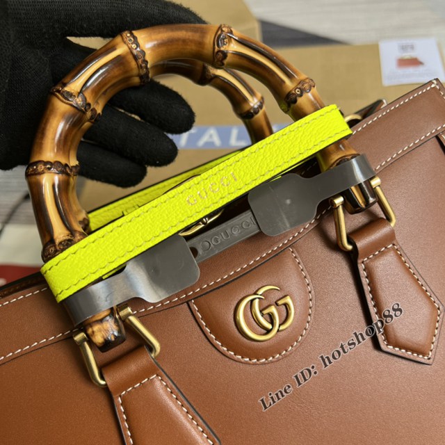Gucci官網新款女士手提包 古馳復古棕色原廠皮竹節中號托特包702721 gqy4481